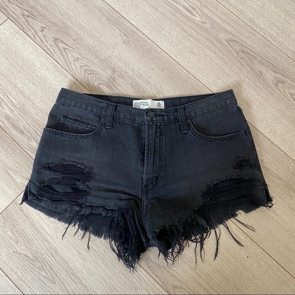 Ripped Denim Black High Waisted Denim Shorts Abercrombie Fitch